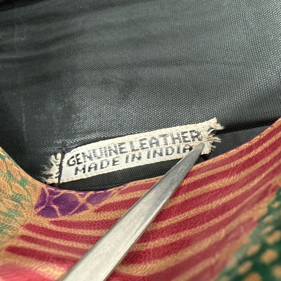 Vintage Leather Patchwork Clutch Envelope Purse Made In India 1980s 1970s Boho - Picture 9 of 9